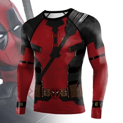 Superhero Long Sleeve Workout 3D Compression Shirt Comics Dead Pool Cosplay Costume Men's Running Gym Fitness Gym Top Male