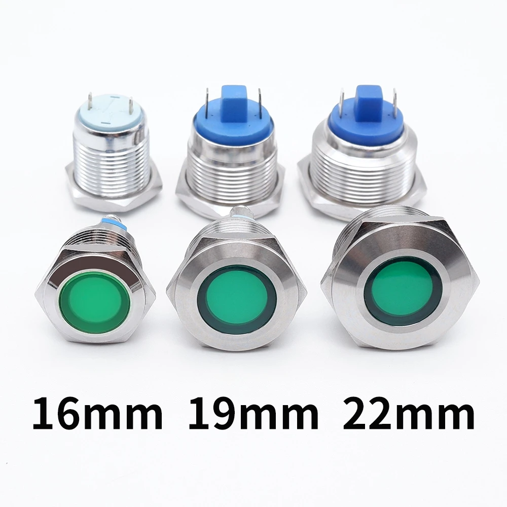 16/19/22mm Metal Light Indicators LED Warning Lights Power Signal Pilot Lamp Stainless Steel 6V 12V 24V 220V Screw/Pin Terminal