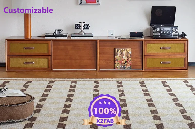 Factory Direct 2026 Retro TV Cabinet Household FloorTV CabinetMedium Antique Storage Locker Integrated Solid Wood Combination
