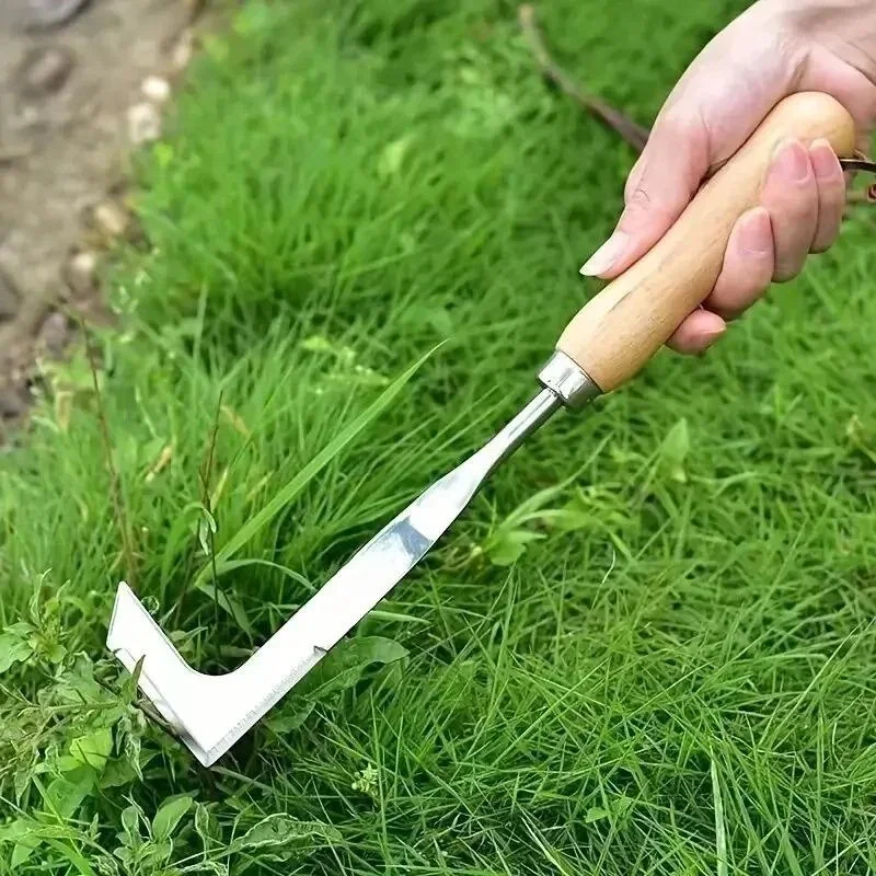 1Pcs Garden Cleaning Supplies Manual Weed Puller Garden Hand Weeder Rake Sharp Tines Grass Rooting Weeding Tools Stainless Steel