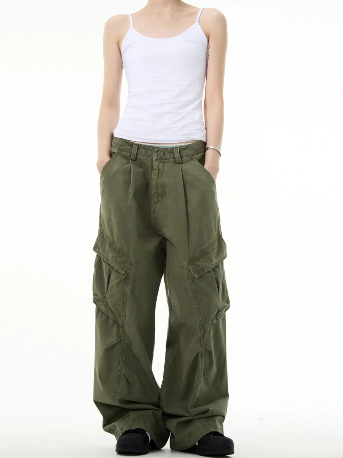 Retro American High Street Deconstructed Design Work Pants Loose Casual Pleated Straight Leg Durable Jeans for Men And Women
