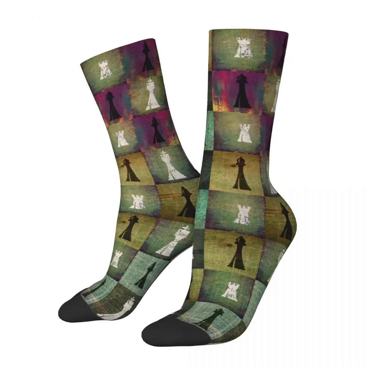 Harajuku Chessboard And Chess Pieces Skateboard Socks Polyester Crew Socks for Women Men