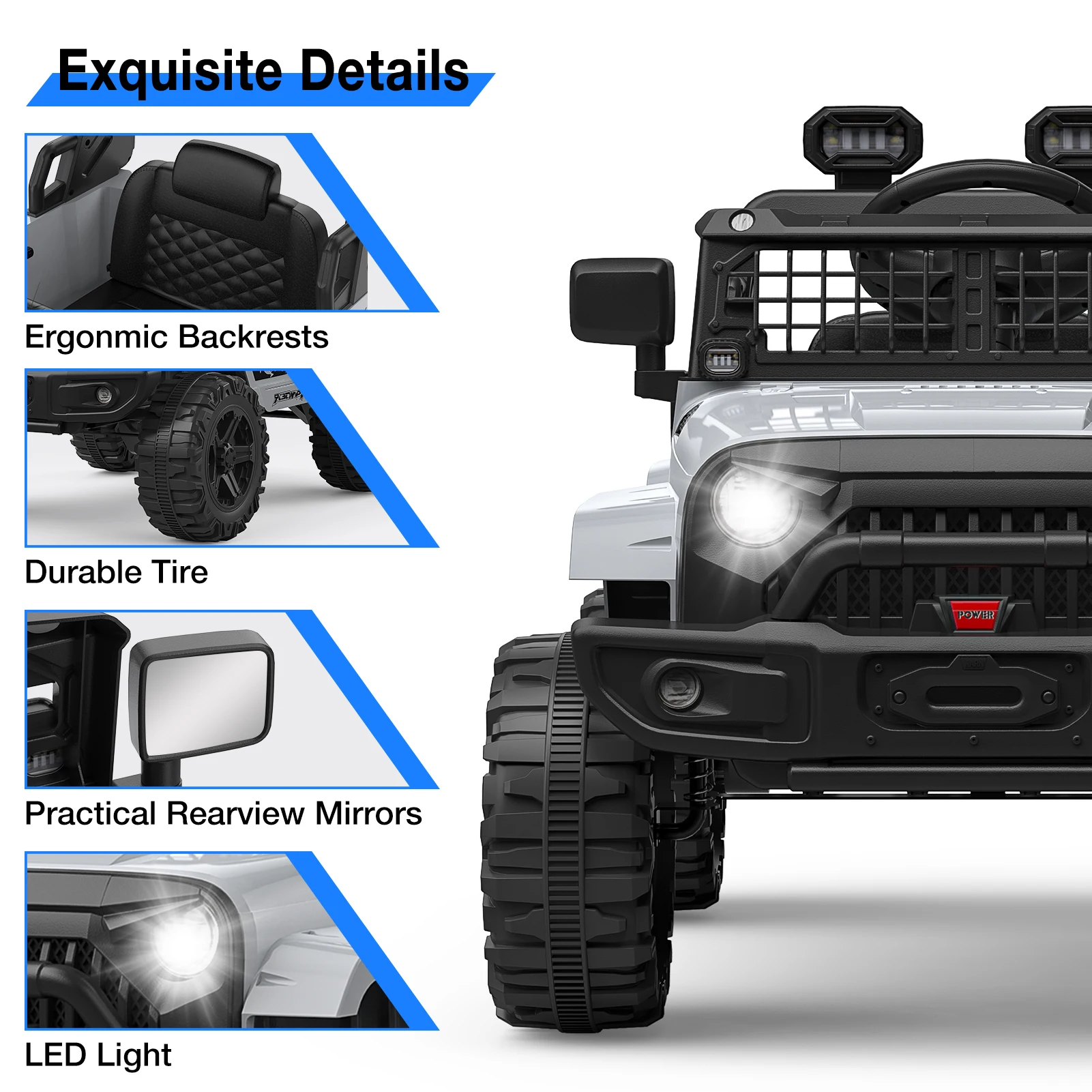 Ride on Truck Car 12V elektrische kindervoertuigen met veerophanging met afstandsbediening, LED-verlichting, Bluetooth, 2 snelheden