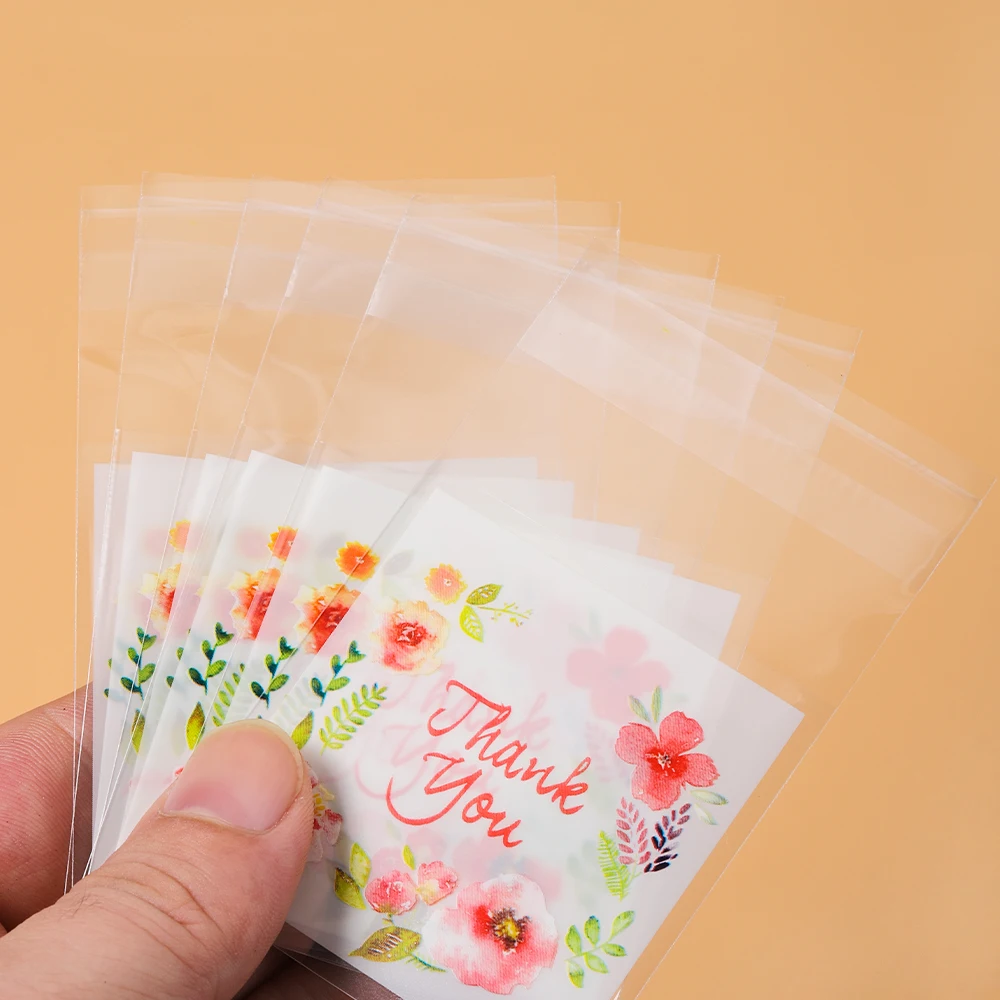 100pcs Thank you Self-Adhesive Bags Transparent Plastic Cookie Packaging For Wedding Party Decor DIY Gift Packaging Pouches