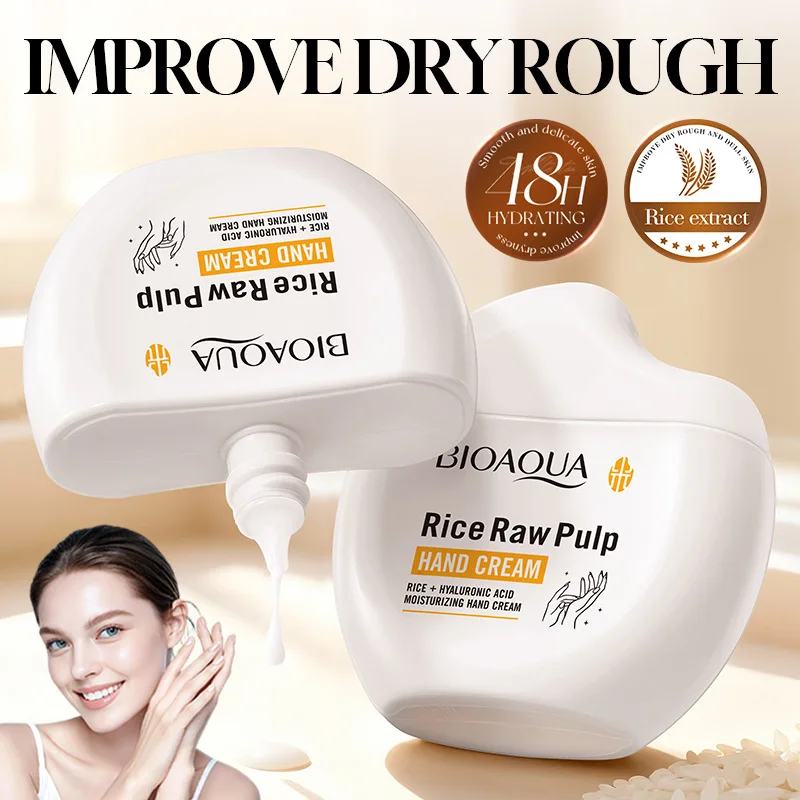 Crema de Manos BIOAQUA de Arroz Blanco, Blanqueadora, Hidratante, Nutritiva, Antienvejecimiento, Suavizante, Mejora la Piel Seca de las Manos, Productos para el Cuidado de la Piel