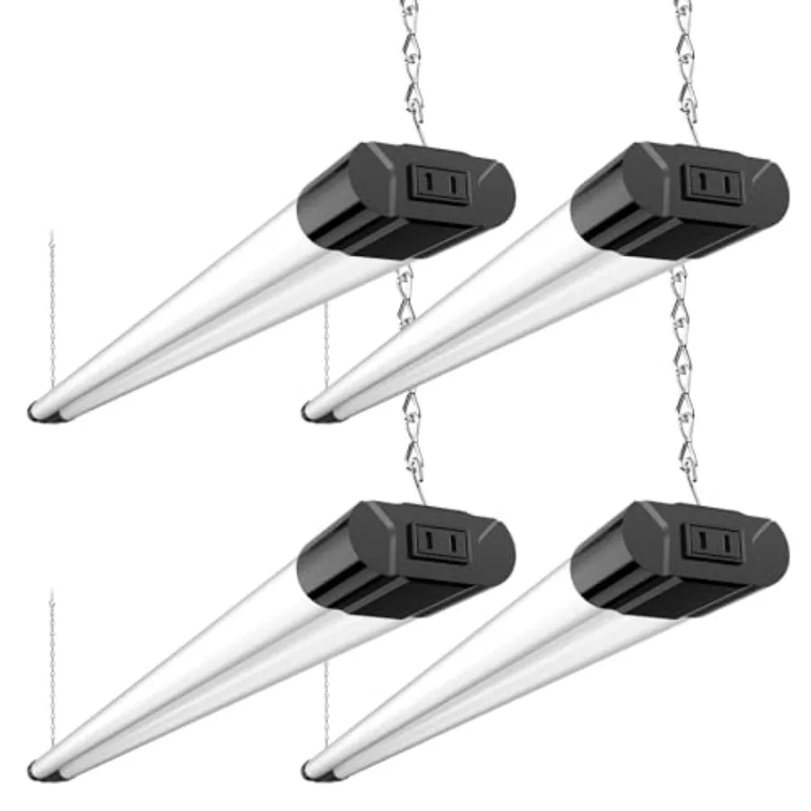 4 Pack Linkable LED Utility Shop Light, 4400 LM, Super Bright 6500K Cool Daylight, 4 Feet Integrated Fixture for Garage, 40W Eq