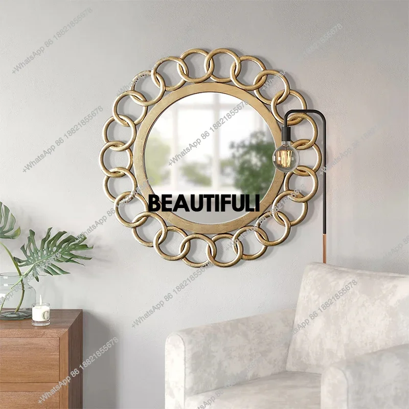 

American decorative mirror frame bathroom round living room entrance wall hanging bathroom mirror sun flower