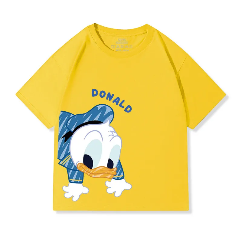 

Детская футболка с короткими рукавами Disney Donald Duck, новый летний хлопковый топ, футболка с короткими рукавами для родителей и детей