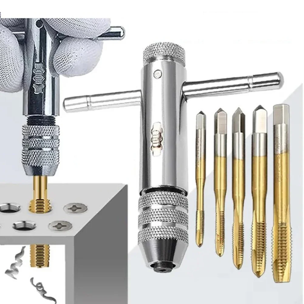 6pcs Tapping Drill Tapping Tool Adjustable T-Handle Ratchet Tap Reamer Hand Manual Holder Wrench M3-M8 Hand Tools