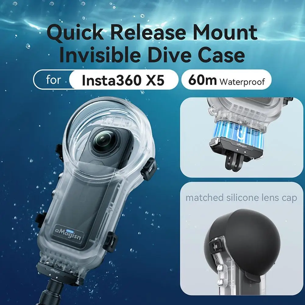 

AMagisn невидимый чехол для дайвинга для Insta360 X5, водонепроницаемый быстросъемный чехол для дайвинга, полностью невидимый чехол для дайвинга, аксессуар для камеры