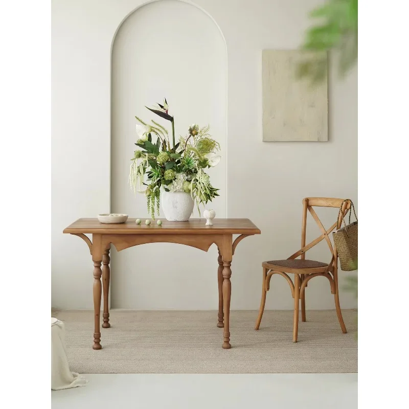 

Retro antique solid wood rectangular dining table and chair set, entrance table