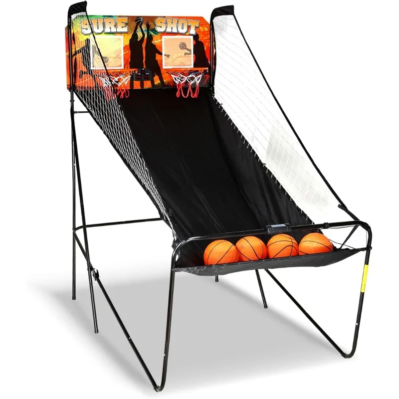 Hathaway Sure Shot Juego de arcada de baloncesto dual de 81 pulgadas para sala de juegos - con puntuación LED, diseño de juego de baloncesto interior plegable, S