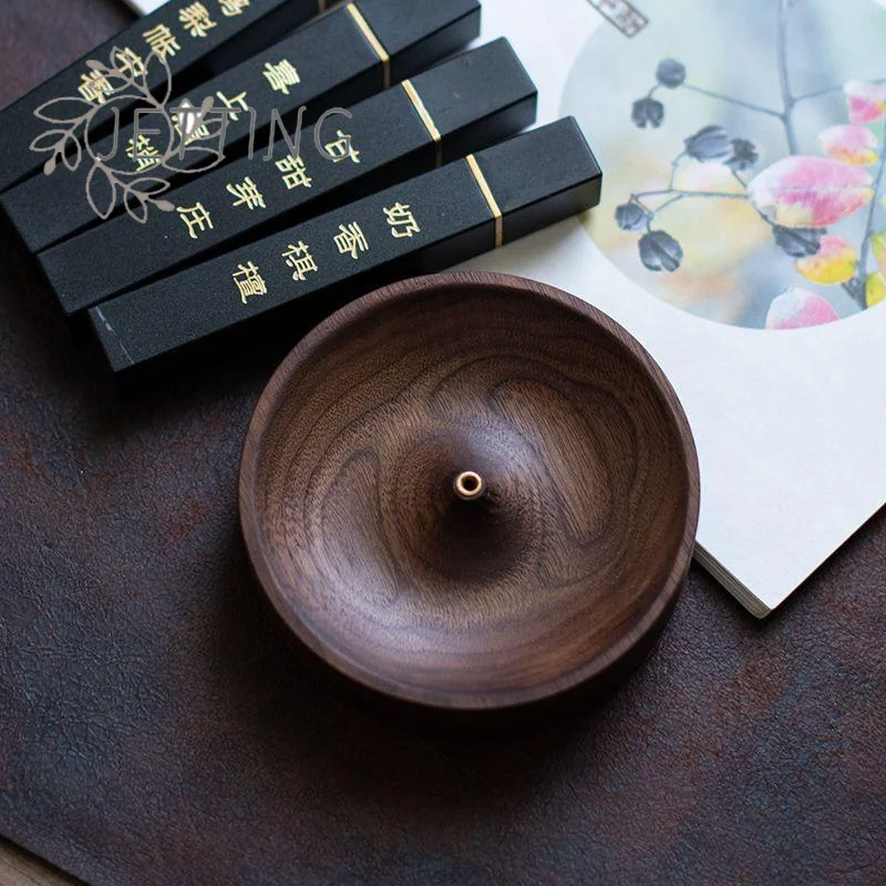 Hot North American Black Walnut Solid Wood Incense Stick Tea Ceremony Round Incense Burner Agarwood Tray Holder Home Decor