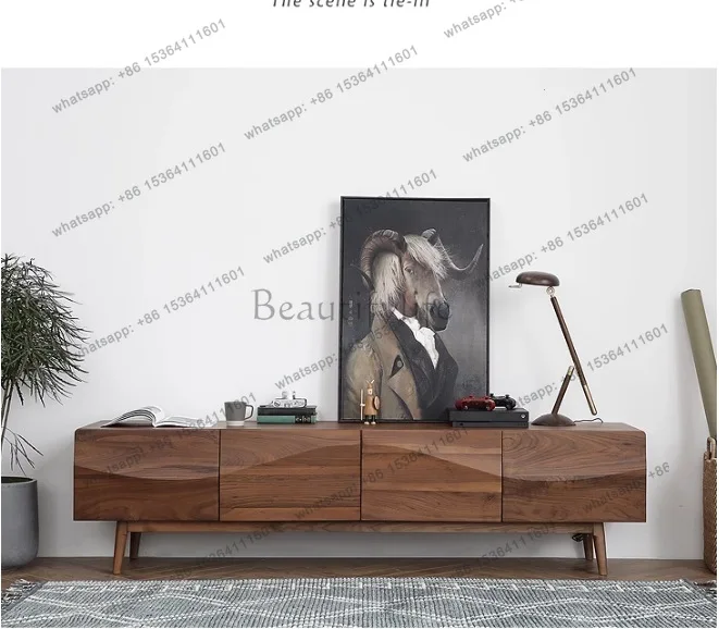 All solid wood TV cabinet black walnut four drawers Nordic Japanese cherry pure solid wood floor cabinet oak