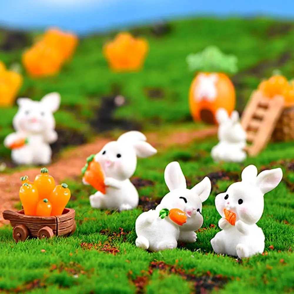 Cartoon Carrot Rabbit Figurines Resin Handmade Bunny Micro Landscape Ornaments Realistic Mini Mini Carrot Decoration Garden