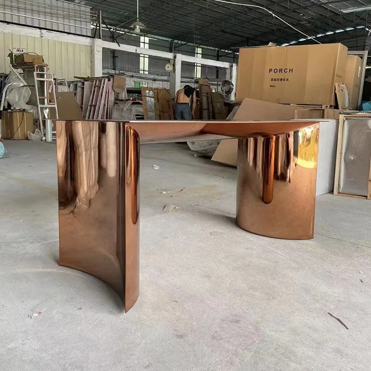 Rose gold high-end dining table feet luxury stone stainless steel plate rock table feet