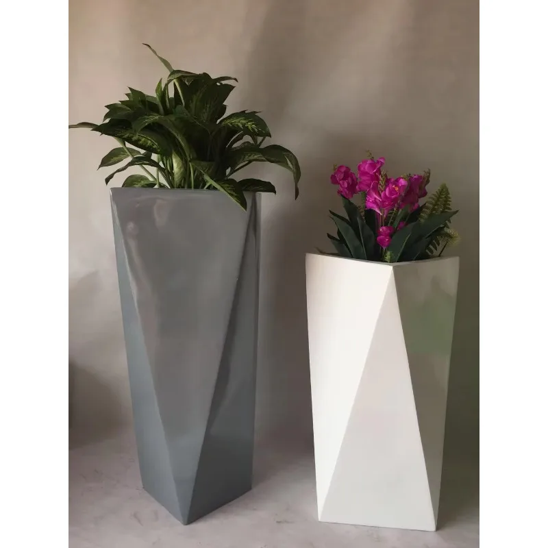 Hotel modern tall large fiberglass planter pot and flower vases large square indoor outdoor resin GRP planter pots