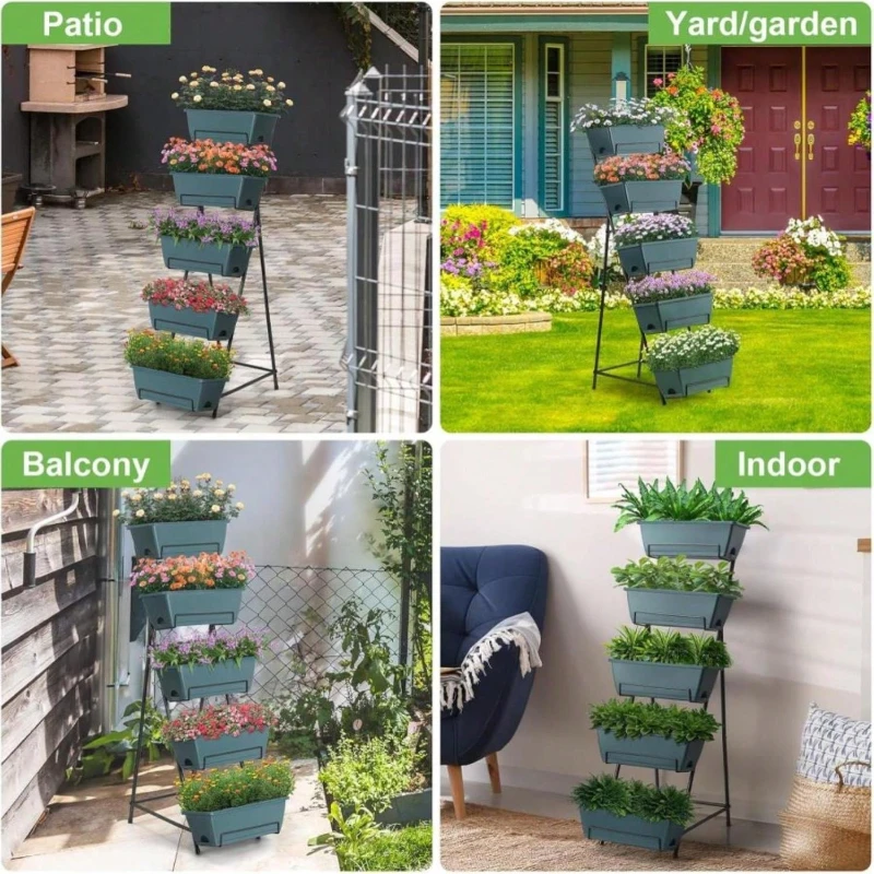 5 Tier Vertical Raised Garden Bed Planter Box with Drainage Holes for Herbs Flowers Vegetables Black