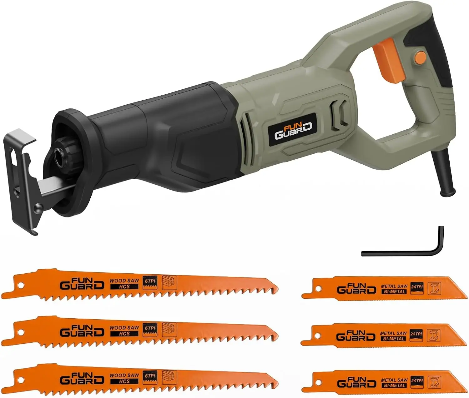 Reciprocating Saw 710W, 2800 RPM Variable Speed, Tool-Free Blade Change, 20mm Stroke Length, 6pc Blades for Wood, Soft Metal, PVC Pipe Cutting