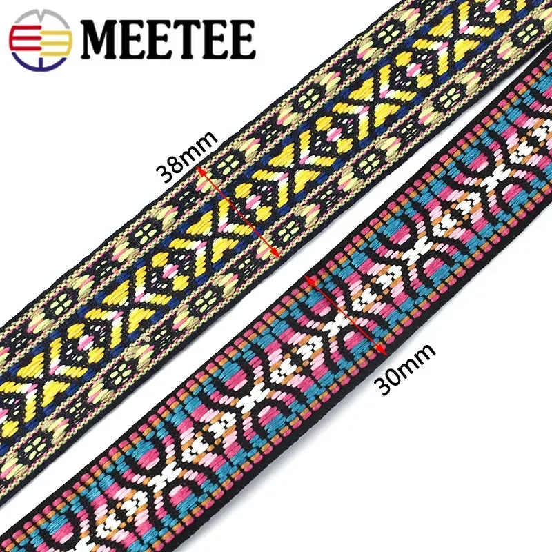 5Yard Polyester Jacquard Webbing Tape 30/38mm Ethnic Ribbon Shoulder Bag Strap Decorative Band Garment Sewing Fabric Accessories