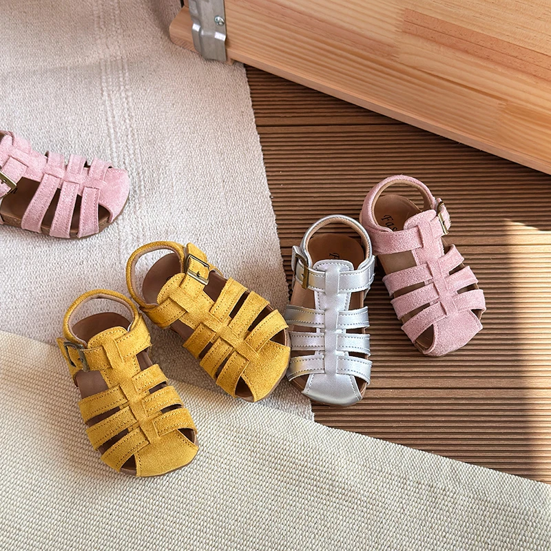 

Kids Suede Sandals for Girls Anti-slippery Sole Toddler Roman Shoes with Pastel Colors Princess Beach Garden Shoes Barefoot Ins