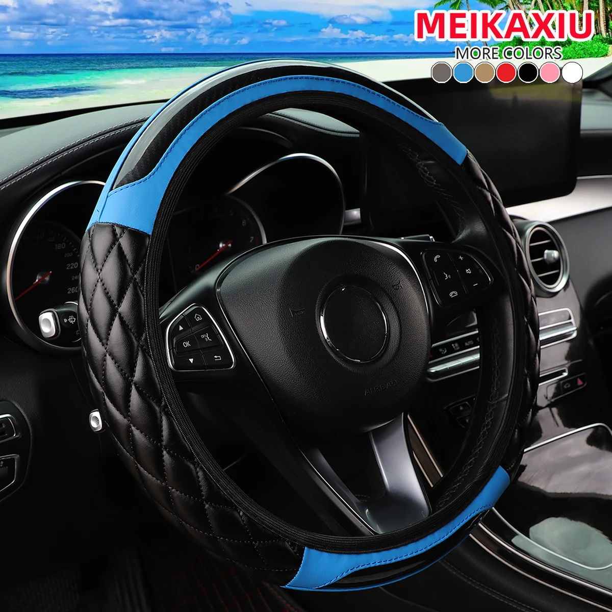 Crystal Carbon Fiber PU Leather Steering Wheel Cover Car Interior Accessory Without Handle Suitable for Various Models