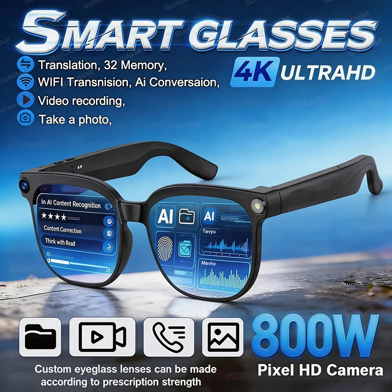 

Новые умные очки 4K HD с ИИ и поддержкой Chat GPT, камера 800 МП, запись, Wi-Fi, Bluetooth-звонки, голосовой помощник, умные солнцезащитные очки 2026 года