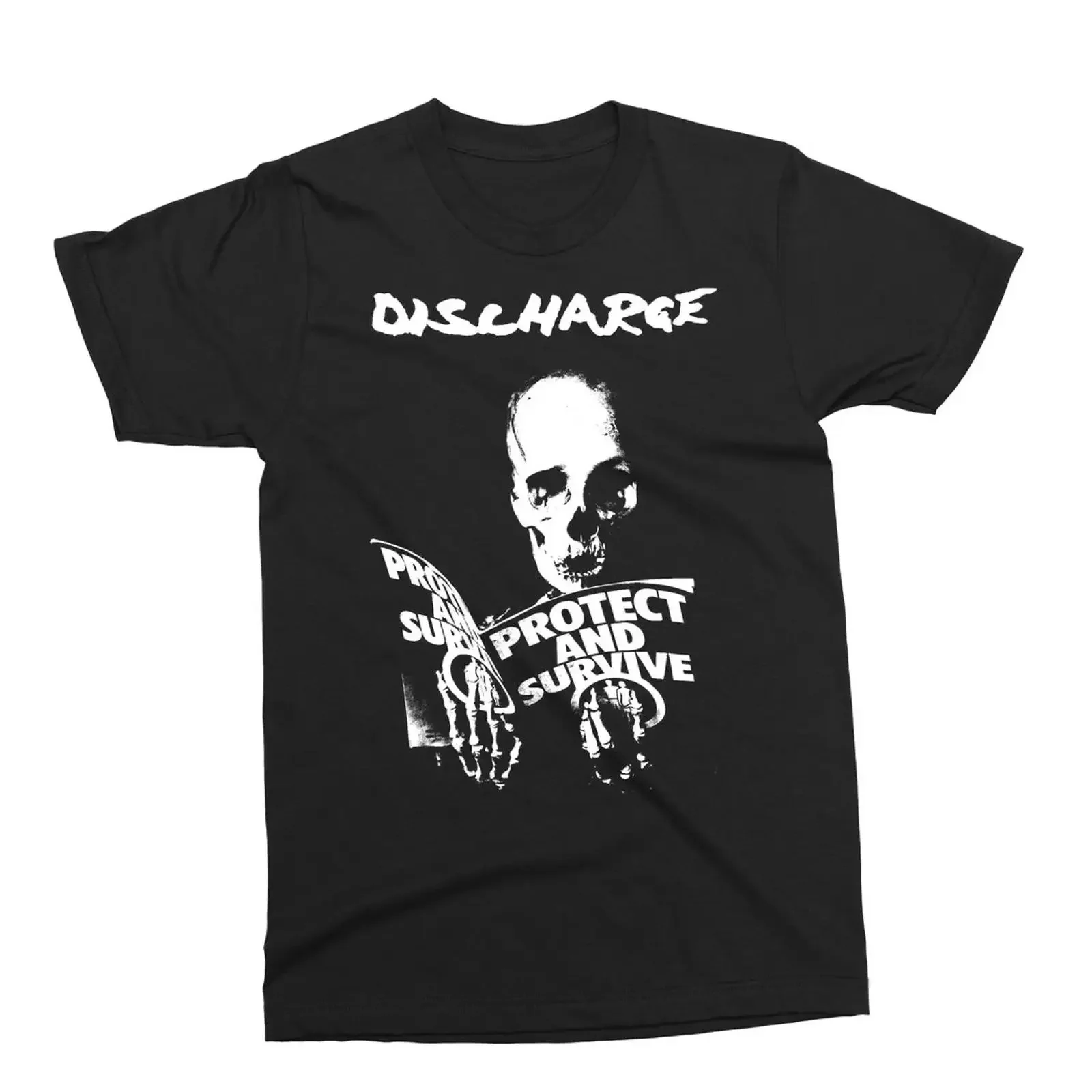DISCHARGE quot Protect Survive T Shirt The Varukers Exploited  vintage Washed fashion graphic Top For Everyday Wear Unisex