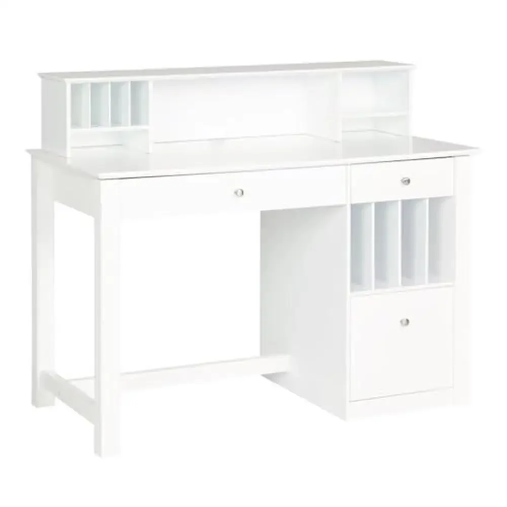 Computer Desk with Storage Hutch and File Drawer White Wood 40