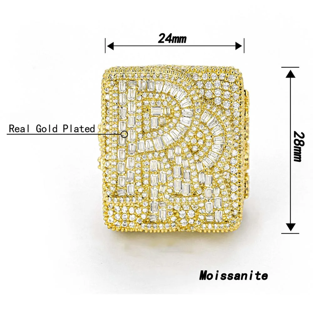 Luxury Sparkling Ring Letter RR R 18K Real Gold Platinum Hip Hop Rings Men Women Fine Jewelry Gifts for Rapper Boy Friend