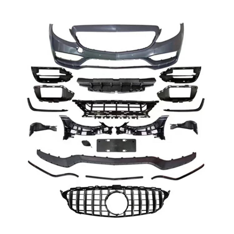 Body Kit for  Benz C205 W205 Modified to C 63  Style Look Front Bumper +Rear Bumper Diffuser Lip +Grille 2016-2021