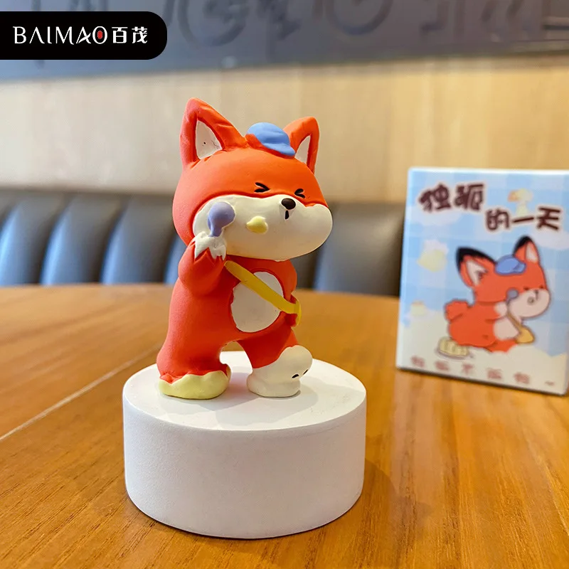 Baimao الأصلي Dugu اليومية تمثال راتنج سطح المكتب زخرفة رائعة ليتل فوكس دمية اكسسوارات السيارات