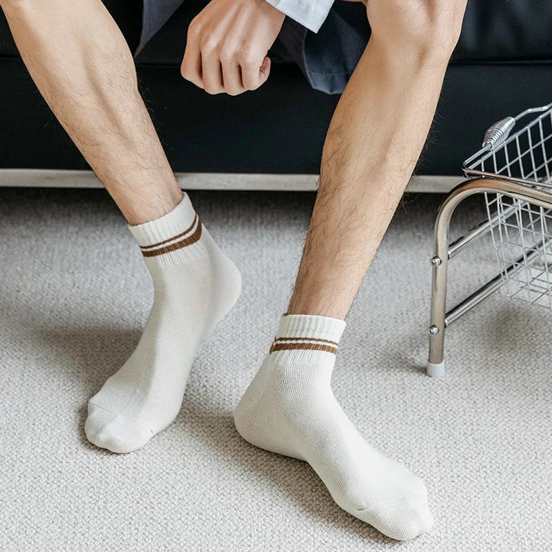 Mens Socks Breathable Beige Crew Ankle Socks Male Spring Summer Low Cut Socks Short Cotton Striped Soks Spring Summer Sox 2023