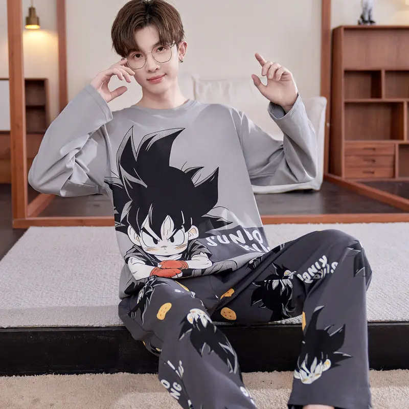 Dragon Ball Sun Wukong Spring and Autumn Cartoon Pajamas Men's Pure Cotton Long Sleeve Youth Home Clothes Set Birthday Gift