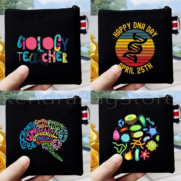 Funny Science Biology School Teacher Gifts Cute DNA Biologist Canvas Coin Purse Bag Key Storage Card Bags Cartoon Wallet Pouch