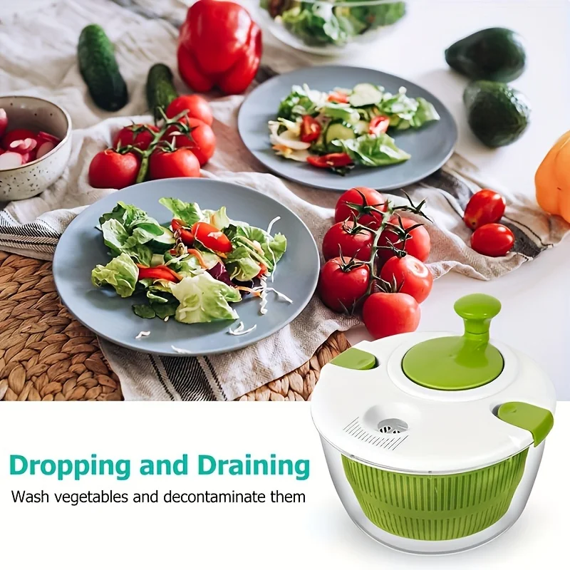 Salad Spinner Lettuce Dryer,  Large Vegetable Dryer Salad Mixer with Comfortable and Retractable Pusher and Brake Button