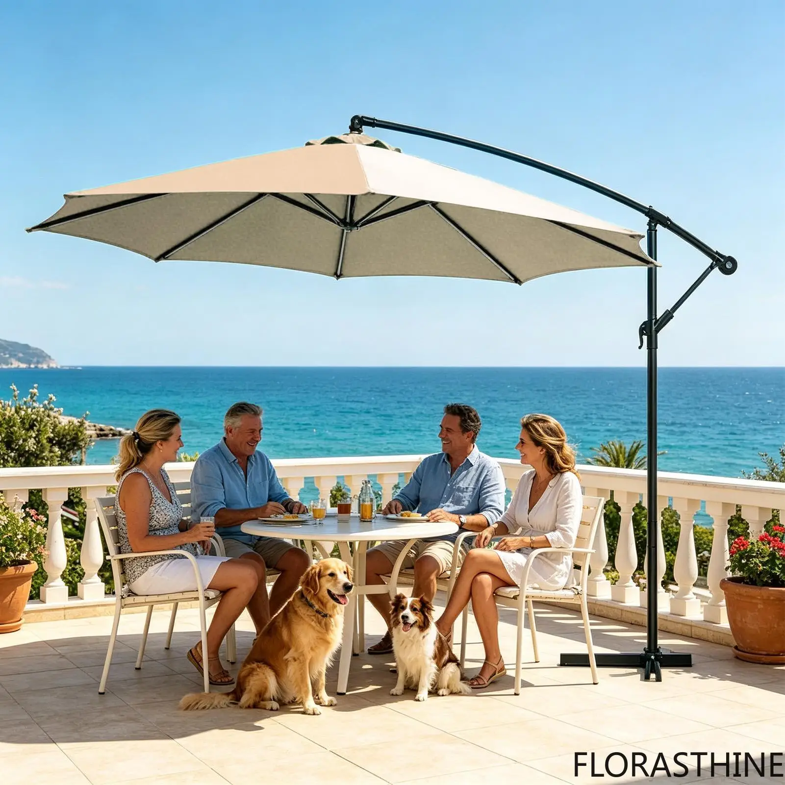 Patio Umbrella Replacement Canopy 8-Rib Waterproof Cloth 2.5m Banana Replacement Umbrella Canopy for Outdoor Yard Lawn Patio