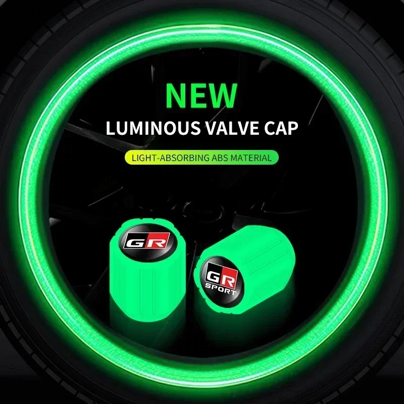 4pcs New Luminous Car Tire Valve Caps Wheel Tyre Rim Stem Covers For Toyota GR GAZOO RACING Toyota Yaris Hilux Corolla Prius