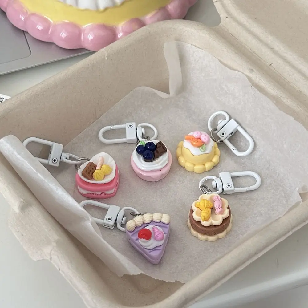 Portable Cute Cake Pendant Keychain Cartoon Ins Car Keyring Creative Simulation Bag Accessories Lovers