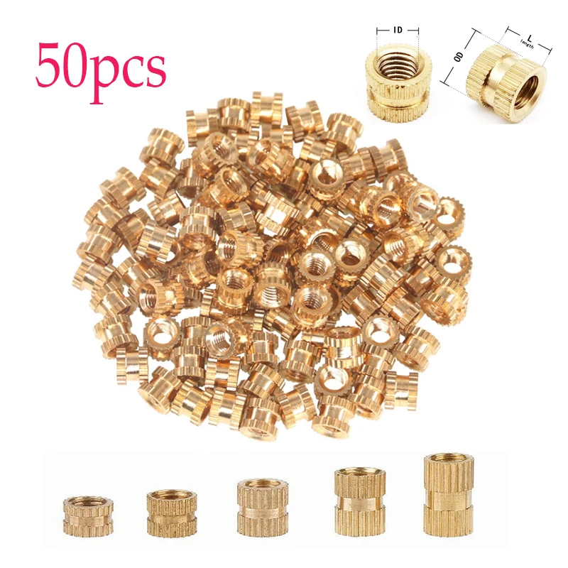 

50pcs M2 M2.5 M3 M4 M5 M6 Brass Insert Nut Injection Molding Brass Knurled Thread Inserts Nuts