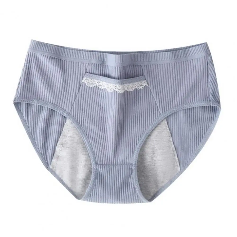 Breathable Underwear Soft Lace Decor Women\'s High Waist Plus Size Lady Panties with Pockets Breathable Anti-septic for Menstrual