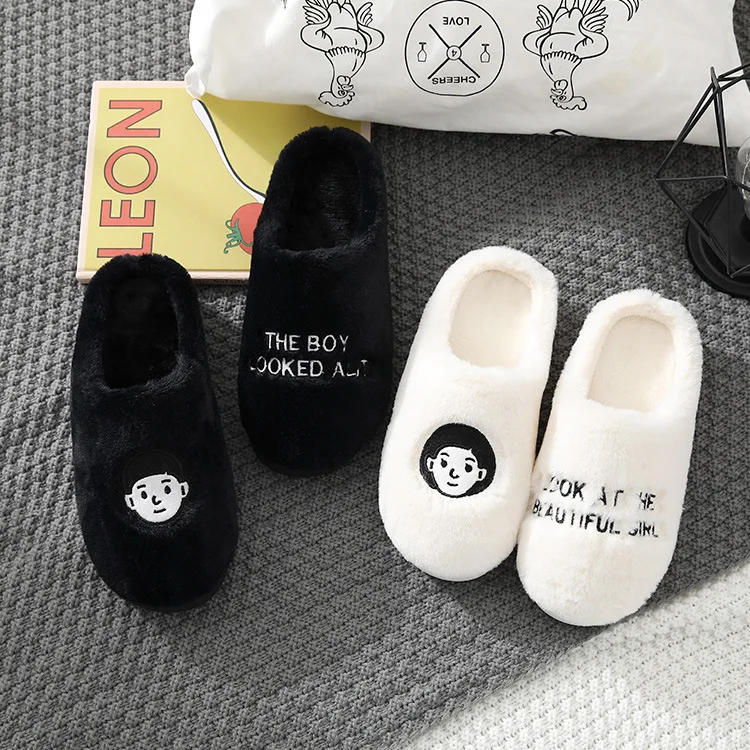 Paren Winter Huis Pluizige Slippers Kawaii Jongens En Meisjes Hoofd Foto Warme Anti Slip Duurzame Outwear Slippers Vrouwen En Mannen