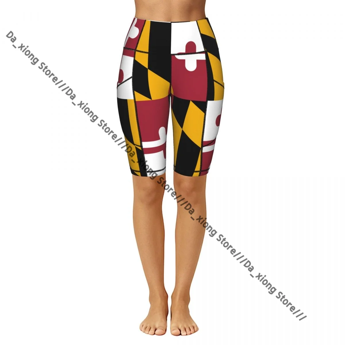 Ladies Yoga Shorts Maryland State Flag Breathable Gym Running Workout Pants