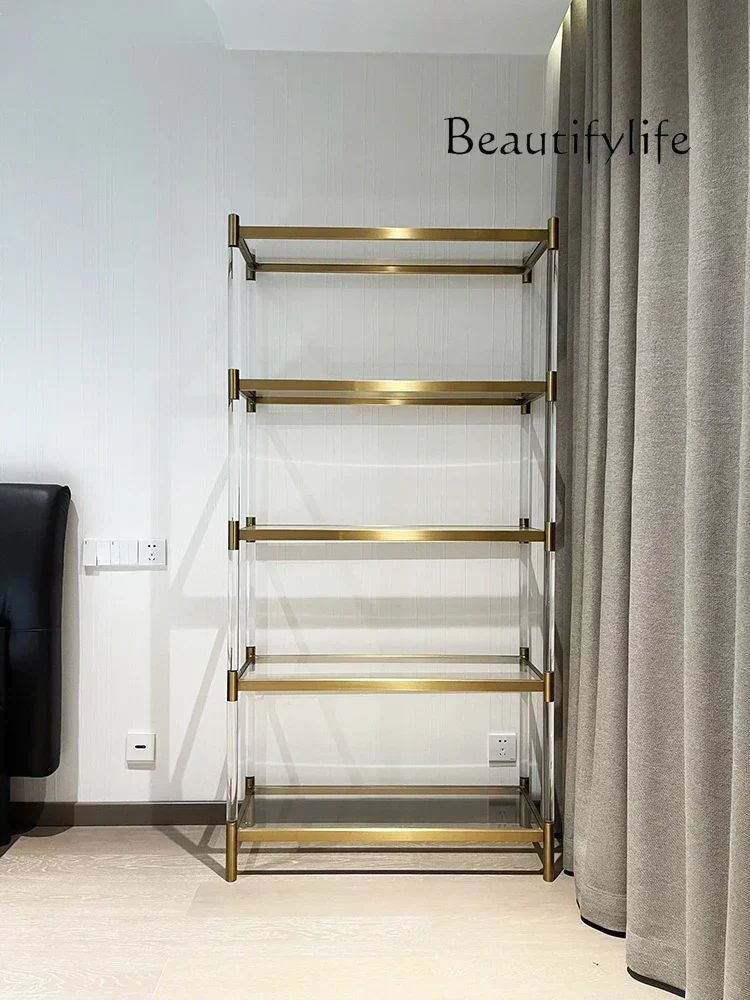 

BJ FKTransparent Acrylic Clothing Store Shoe Display Rack Household Stainless Steel Shelf Floor Bookshelf