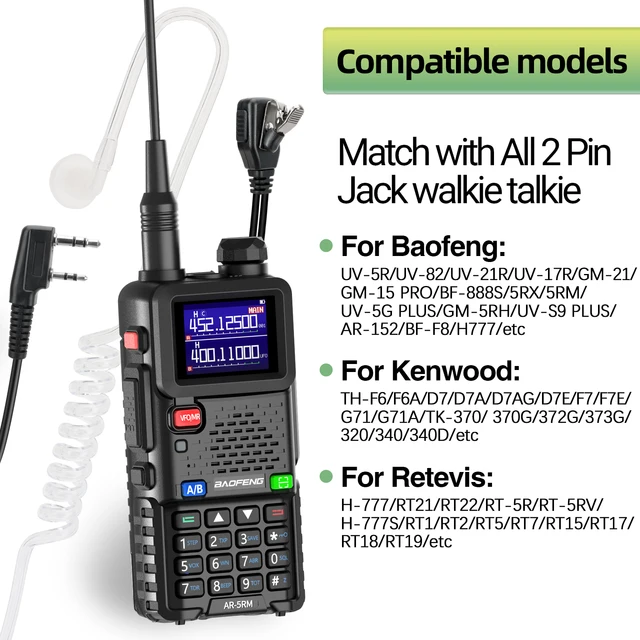 Walkie Talkie Mic 2-pinowe słuchawki z akustyczną rurką powietrzną Słuchawki z mikrofonem PTT do radia UV-18Pro Kenwood UV-13 DM-1701 UV-5R