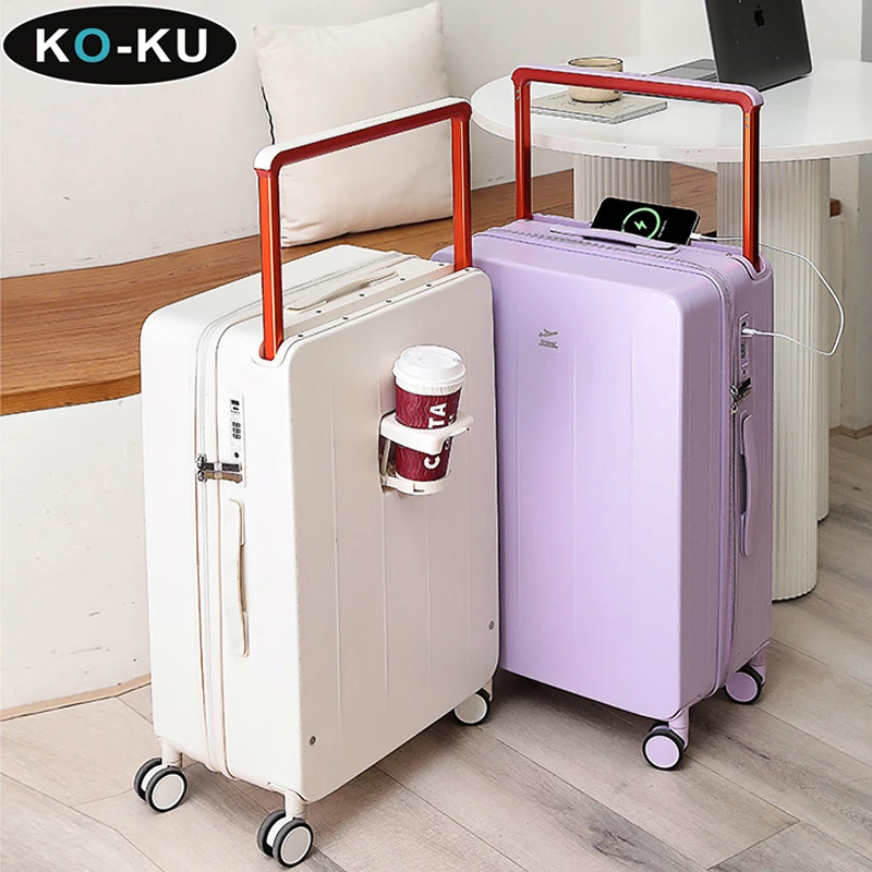 KO-KU Wide Handle Type-C Port Multifunctional Luggage 20\'\' Password Boarding Box Universal Wheel Suitcase 24/26Inch Trolley Case