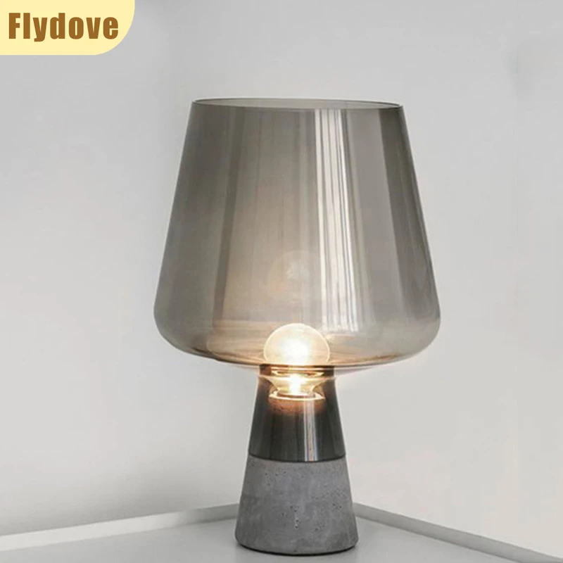Nordic Creative Cement Base LED Glass Desk Lamp Rural Bedroom Bedside Home Decoration E27 Modern Minimalist Lighting Fixtures