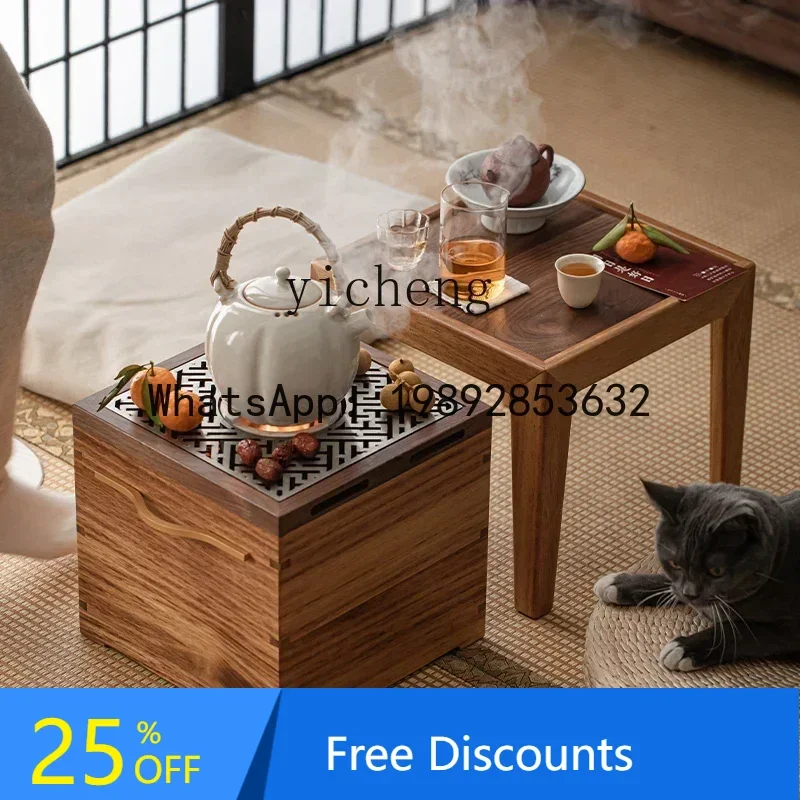 

black walnut solid wood indoor fireplace brewing tea table and chair combination Chinese coffee table household