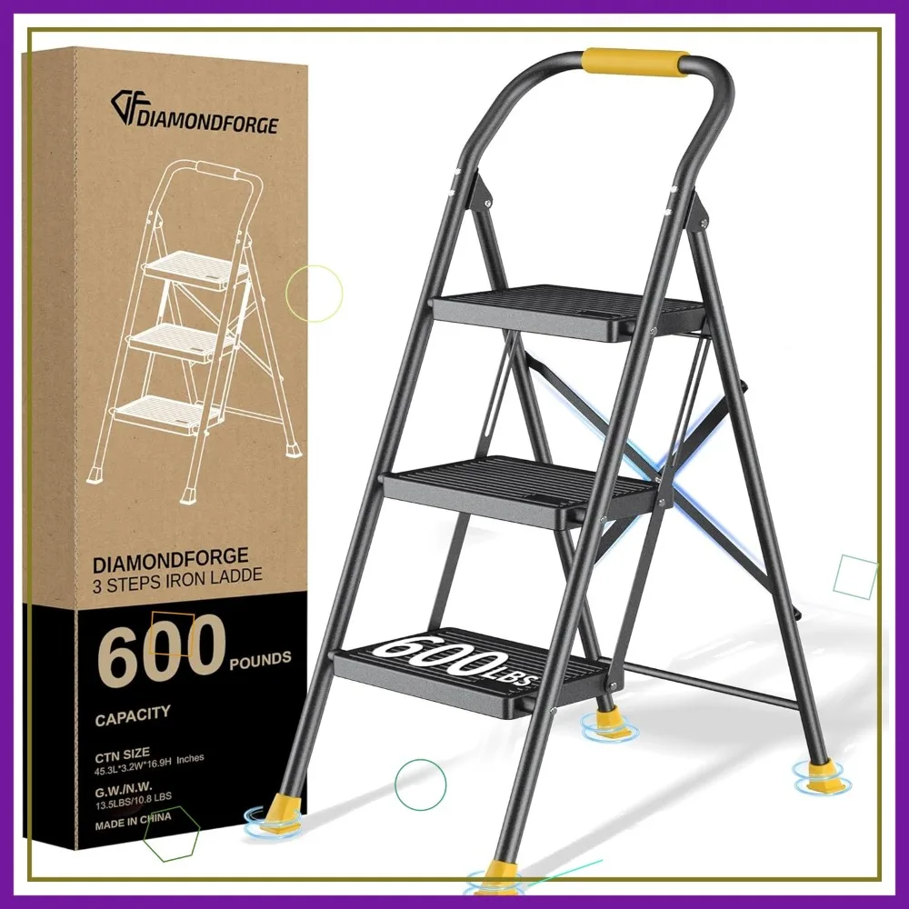 

Складная стремянка с поручнями - усиленная конструкция, нагрузка до 600 фунтов, для дома, кухни, кладовки, использования внутри помещений