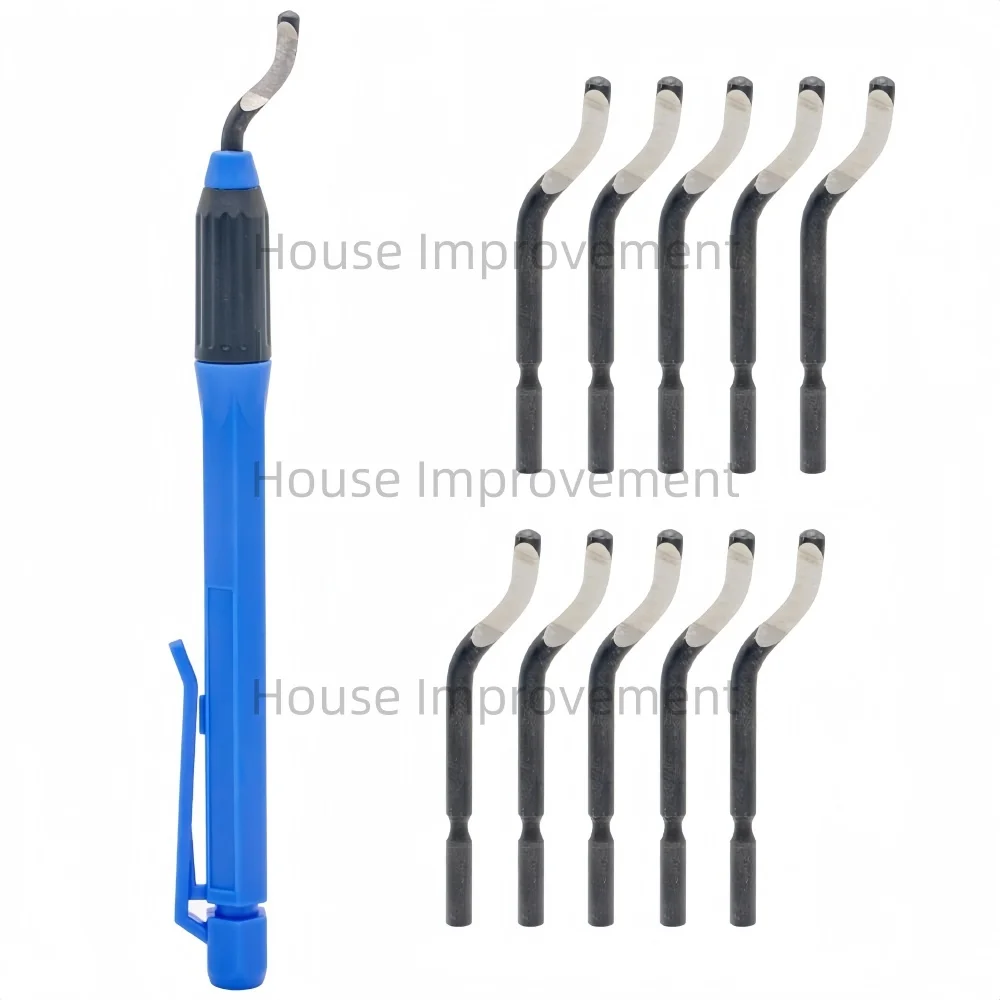 Deburring Tool Set NO2000 with 11 High Speed Steel Swivel Blades 360 Degree Rotary Head for Metal Aluminum Plastic PVC Pipes